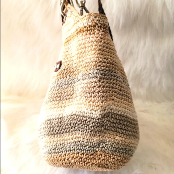 The SAK Leather & Crochet Braided Handle Hand Bag Cream Tan - Picture 16 of 16